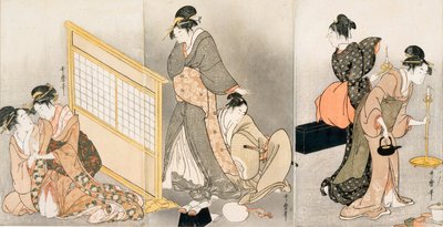 Dubbel kussen. Drieluik, ca. 1794 door Kitagawa Utamaro