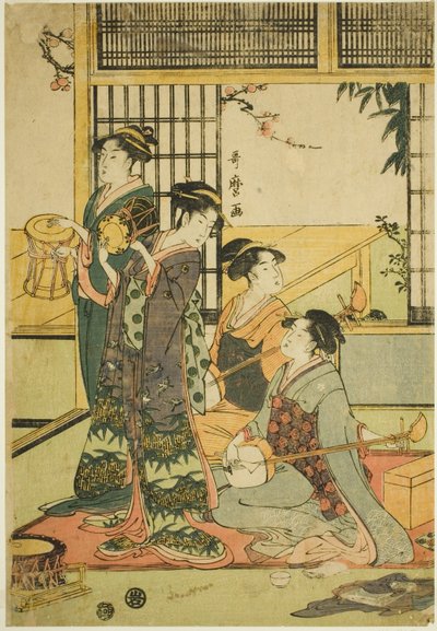 Drums en Shamisen door Kitagawa Utamaro