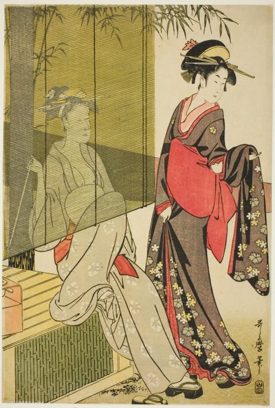 Het Drogen en Rekken van Stof door Kitagawa Utamaro