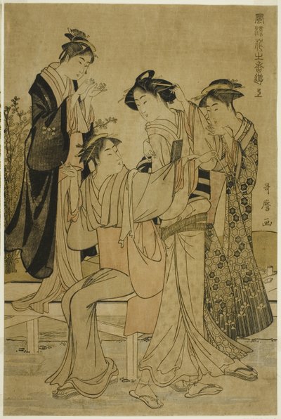 Elegante genoegens: De geur van bloemen, rechts (Furyu hana no ka asobi, jo) door Kitagawa Utamaro