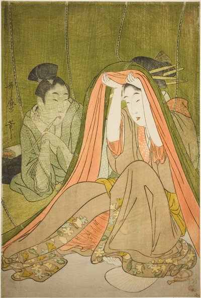 Uit een Muskietennet Komend door Kitagawa Utamaro
