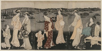 Genieten van de Avondkoelte Langs de Sumida-rivier door Kitagawa Utamaro
