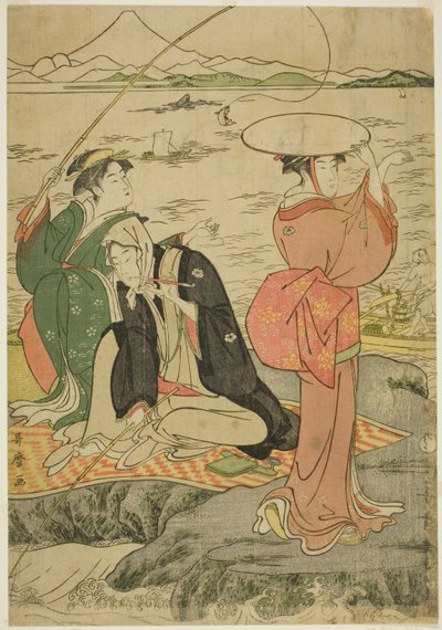 Vissen bij Iwaya, Enoshima door Kitagawa Utamaro