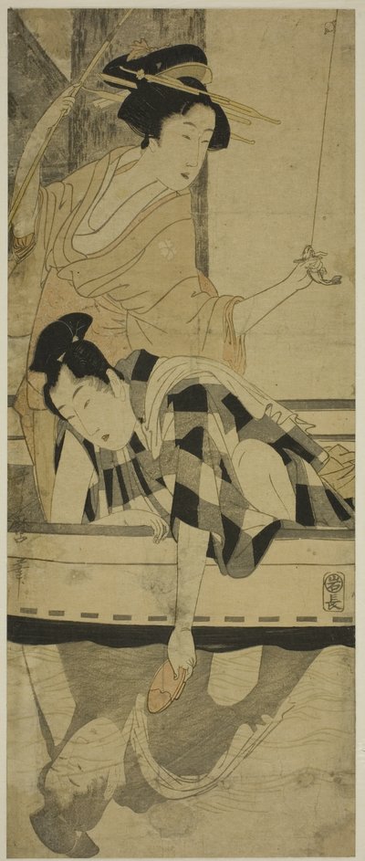 Vissen onder een Brug door Kitagawa Utamaro
