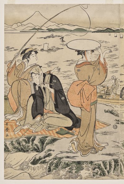 Vissen op de Snijplankrots bij Enoshima door Kitagawa Utamaro