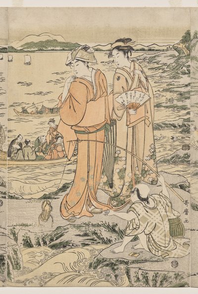 Vissen op de Snijplankrots bij Enoshima door Kitagawa Utamaro