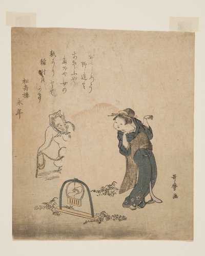 Vos die een vrouw vangt door Kitagawa Utamaro