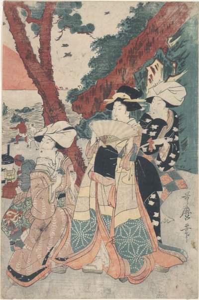 Futamigaura Strand op Nieuwjaar door Kitagawa Utamaro