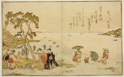 Schelpen Verzamelen bij Eb, uit het geïllustreerde boek "Giften van de Eb" door Kitagawa Utamaro