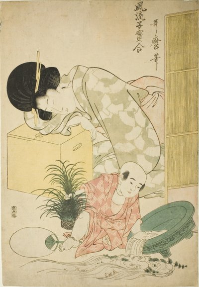 Goudvis, uit de serie "Elegante vergelijking van kleine schatten (Furyu kodakara awase)" door Kitagawa Utamaro
