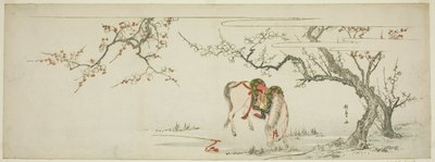 Paard onder een bloeiende pruimenboom door Kitagawa Utamaro