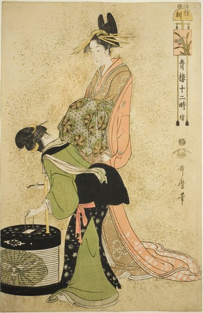 Uur van de Haan, uit de serie "Twaalf Uren in Yoshiwara" door Kitagawa Utamaro