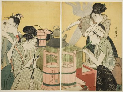 Keukenscène door Kitagawa Utamaro