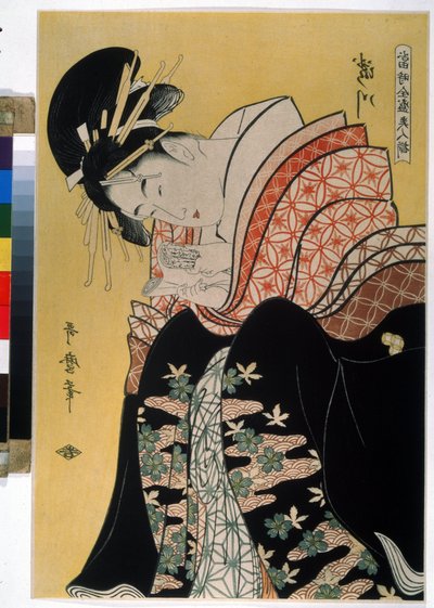 De mooie Takigawa van het theehuis Ogi door Kitagawa Utamaro