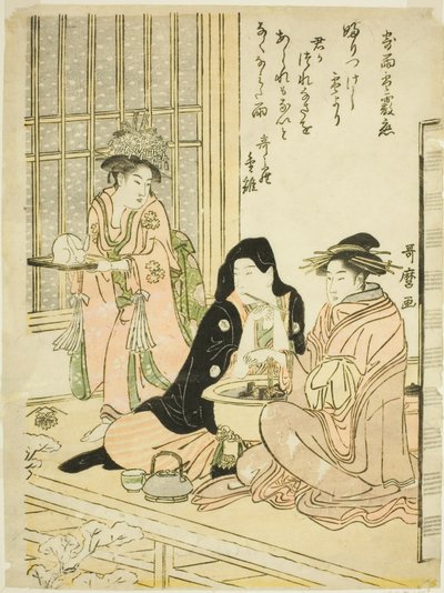 Liefde in Regen, Sneeuw en Hagel door Kitagawa Utamaro