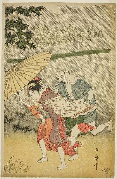 Liefhebbers onder een Paraplu door Kitagawa Utamaro