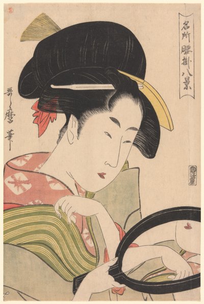 Spiegel, uit de serie "Acht Zichten van Theestalletjes op Beroemde Plaatsen" ("Meisho koshikake hakkei") door Kitagawa Utamaro