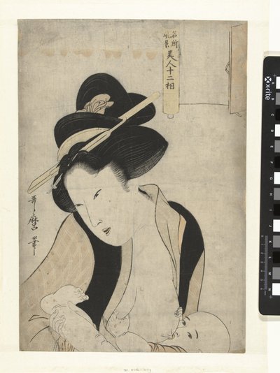 Moeder met kind aan de borst door Kitagawa Utamaro