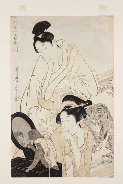 Aap en Tijger door Kitagawa Utamaro