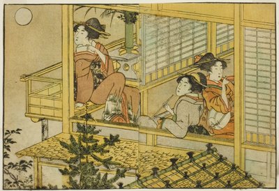 Maan-kijkfeest, uit het geïllustreerde boek "Prentenboek: Bloemen van de Vier Seizoenen (Ehon shiki no hana)," deel 2 door Kitagawa Utamaro
