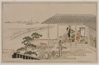 Maanopkomst boven de Nihon-dijk en de Yoshiwara, 1790 door Kitagawa Utamaro