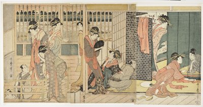 Ochtendafscheid bij de tijdelijke verblijven van het plezierkwartier, 1801 door Kitagawa Utamaro