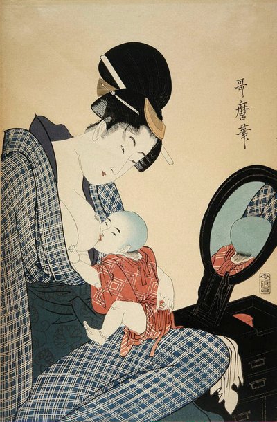 Moeder en kind door Kitagawa Utamaro