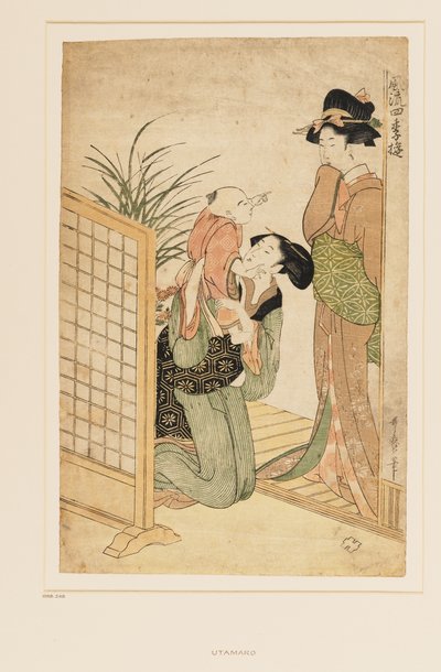 Moeder, kind en verpleegster door Kitagawa Utamaro