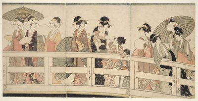 Bovenop en onder de Ryogoku-brug door Kitagawa Utamaro