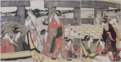 Bovenop en onder de Ryogoku Brug, ca. 1796 door Kitagawa Utamaro