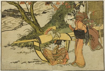 Uitstapje om Esdoorns te Bekijken in de Herfst, uit het geïllustreerde boek "Prentenboek: Bloemen van de Vier Seizoenen," deel 2 door Kitagawa Utamaro
