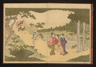 Mensen die terugkeren van een bloemenkijkfeest door Kitagawa Utamaro