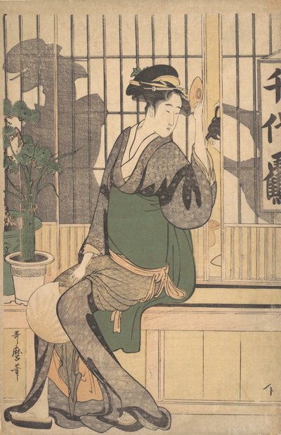 Schaduwen op de Shoji, 1790s door Kitagawa Utamaro