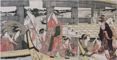 Op en onder de Ryogoku-brug (Tokyo) door Kitagawa Utamaro