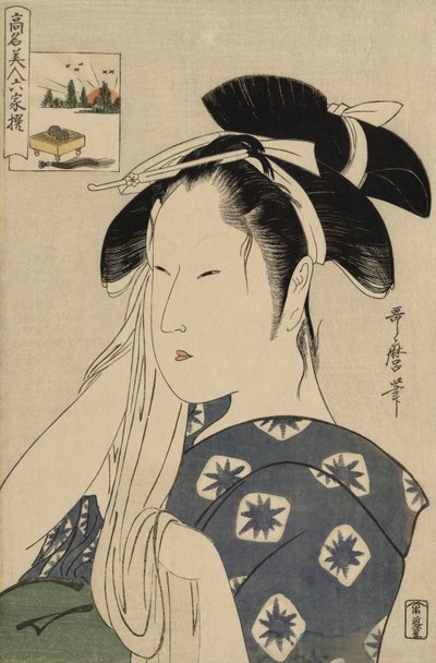 De Asahiya Weduwe, uit de serie Beroemde Schoonheden Vergeleken met de Zes Onsterfelijke Dichters door Kitagawa Utamaro