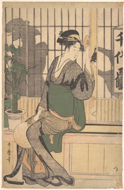 Het Chiyozuru Theehuis Schaduwen op de Shoji, 1790s door Kitagawa Utamaro
