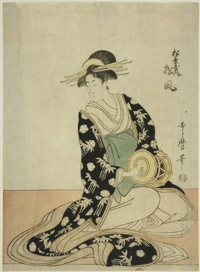 De Courtisane Matsukaze van de Matsubaya, uit een ongetitelde serie courtisanes van de Matsubaya als vijf muzikanten door Kitagawa Utamaro