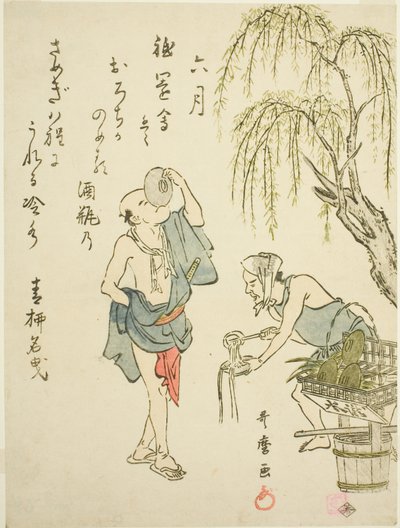 De Zesde Maand (Rokugatsu), uit een ongetitelde serie genrescènes in de twaalf maanden, met kyoka-gedichten door Kitagawa Utamaro