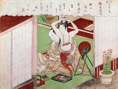 Het toilet van de elegante. Japanse prent door Utamaro Kitagawa (1753-1806). 1794-1795. Parijs, Guimet Museum, Nationaal Museum voor Aziatische Kunsten door Kitagawa Utamaro