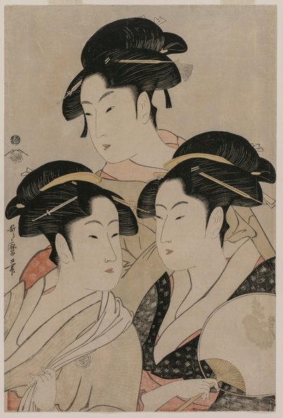 Tomimoto Toyohina, Takashimaya Ohisa, en Naniwaya Okita door Kitagawa Utamaro