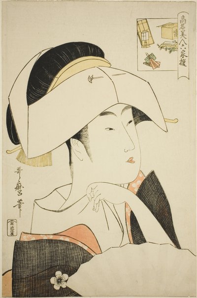 Tomimoto Toyohina, uit de serie Beroemde schoonheden vergeleken met de zes onsterfelijke dichters door Kitagawa Utamaro