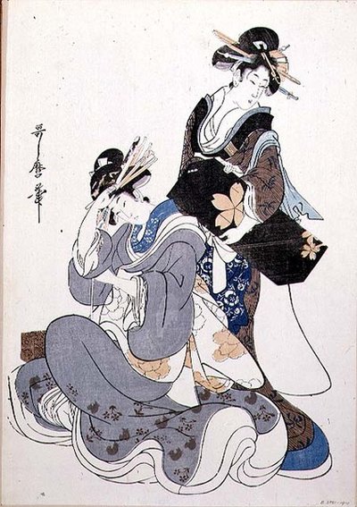 Twee vrouwelijke figuren door Kitagawa Utamaro
