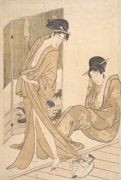 Twee Jonge Vrouwen Gewikkeld in Yukata na een Bad, ca. 1796 door Kitagawa Utamaro