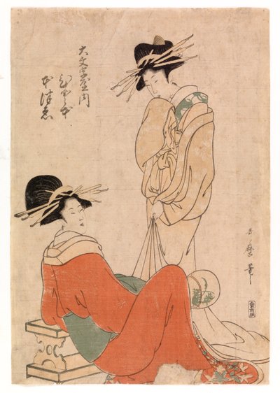 Twee courtisanes, ca.1800-10 (kleur houtsnede) door Kitagawa Utamaro