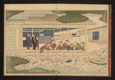 Parade bekijken op de hoofdstraat, Nakanochô, in het Yoshiwara plezierkwartier door Kitagawa Utamaro