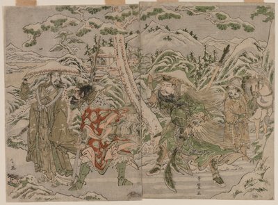 Winterscène uit de Romance van de Drie Koninkrijken, ca. 1790 door Kitagawa Utamaro