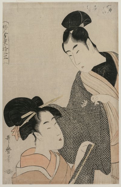 Vrouw meet een mannenjas uit de serie Twaalf Beroepen van Vrouwen, late 1790s door Kitagawa Utamaro