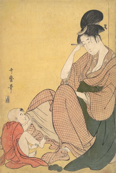 Vrouw en kind door Kitagawa Utamaro