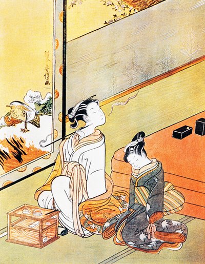 Vrouw die pijp rookt, ukiyo-e kunstdruk, Tosa school, houtsnede, Japanse beschaving, Edo-periode door Kitagawa Utamaro