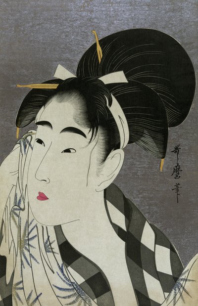 Vrouw die zweet afveegt, 1798 door Kitagawa Utamaro